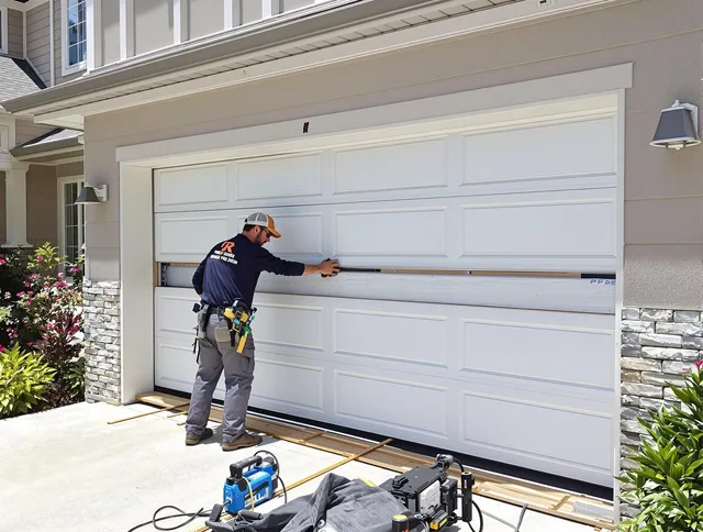 Bellflower Garage Door Repair team performing complete garage door replacement at Bellflower residence