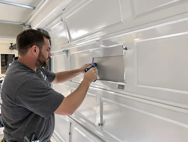 Garage door panel repair by Bellflower Garage Door Repair in Bellflower
